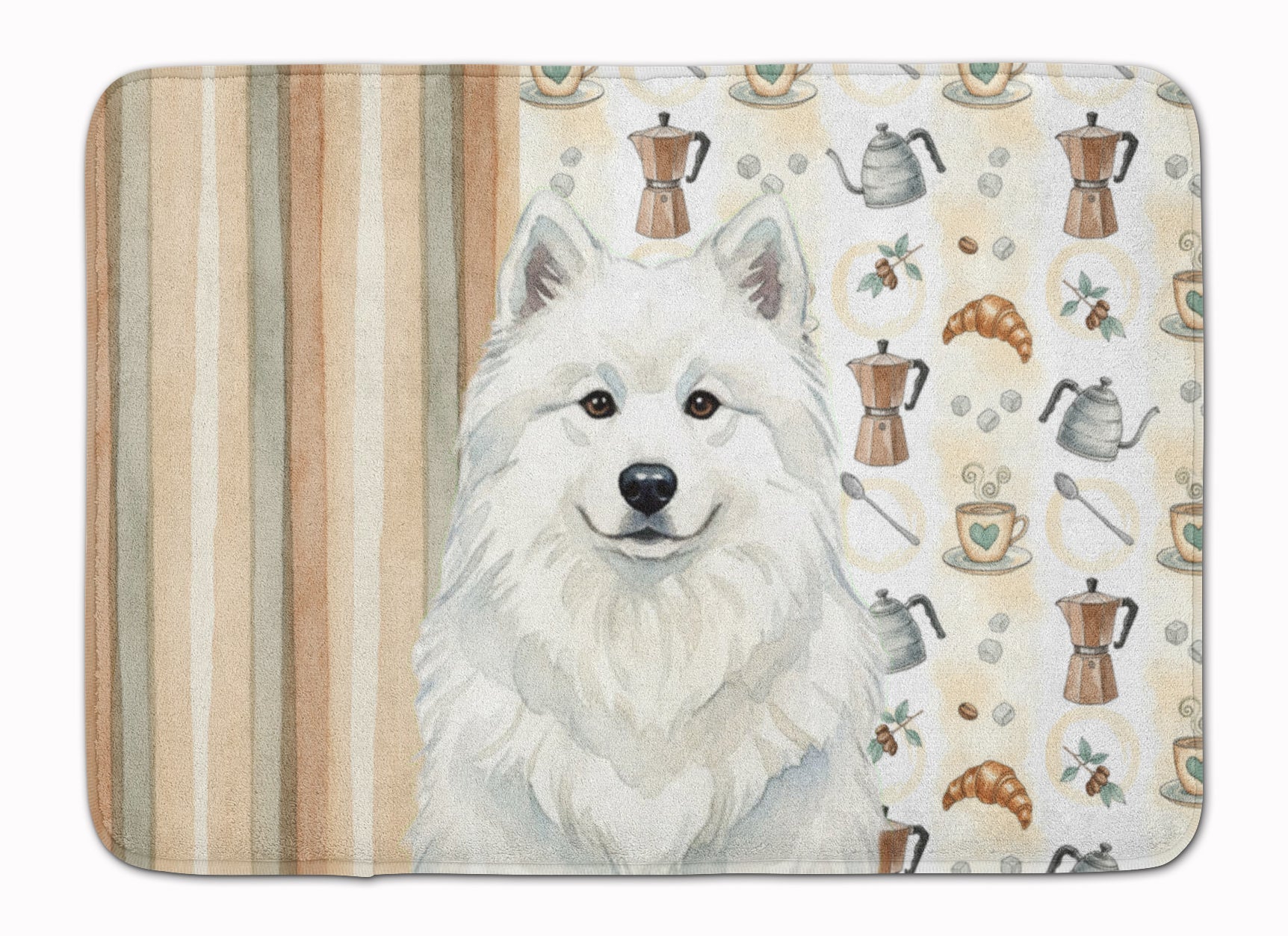 White Samoyed Coffee Bar Memory Foam Kitchen Mat Machine Washable Anti-Fatigue Cushion Comfort Bath or Kitchen Rug