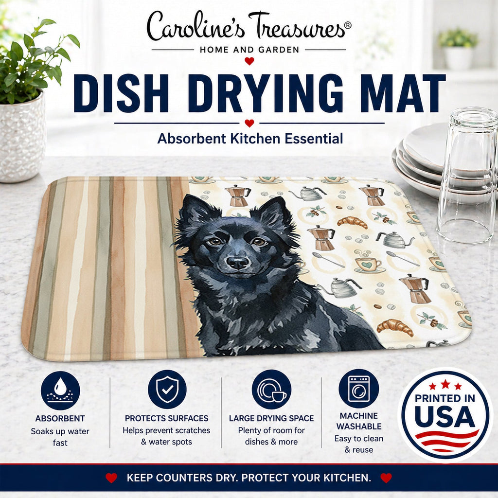 Schipperke Coffee Bar Dish Drying Mat Absorbent Dish Drying Mat Pad for Kitchen Counter Dish Drainer Mat for Countertop, 14 x 21", Multicolor