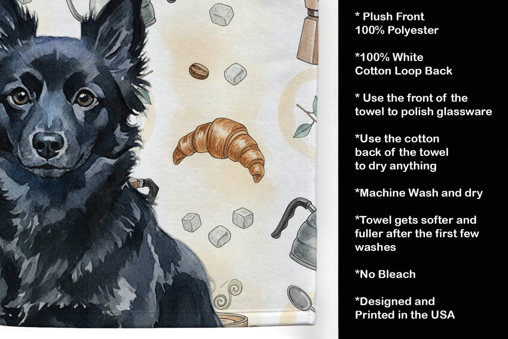 Schipperke Coffee Bar Kitchen Towel Velour Plush Front and Cotton Loop Back Machine Washable