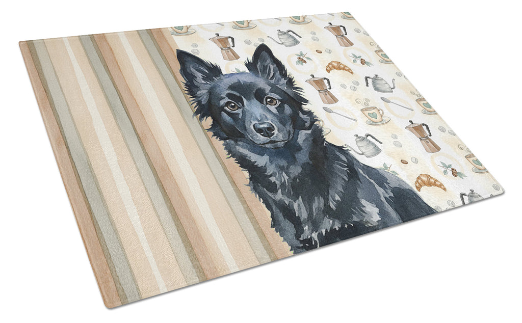 Schipperke Coffee Bar Cutting Board Tempered Glass Kitchen Cutting Surface, Heat Resistant Chopping, Non-Slip Feet, Food Prep & Serving