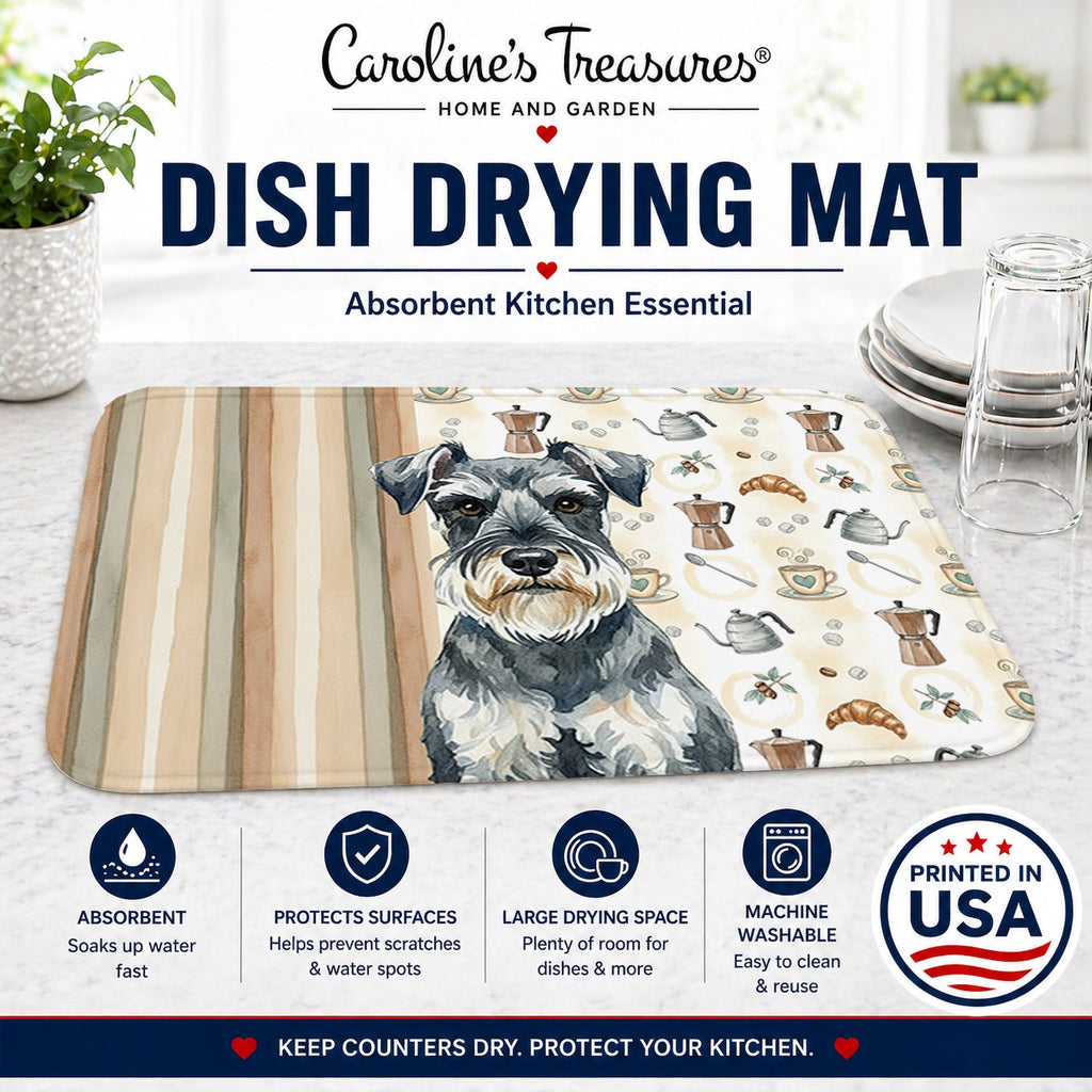 Schnauzer Coffee Bar Dish Drying Mat Absorbent Dish Drying Mat Pad for Kitchen Counter Dish Drainer Mat for Countertop, 14 x 21", Multicolor