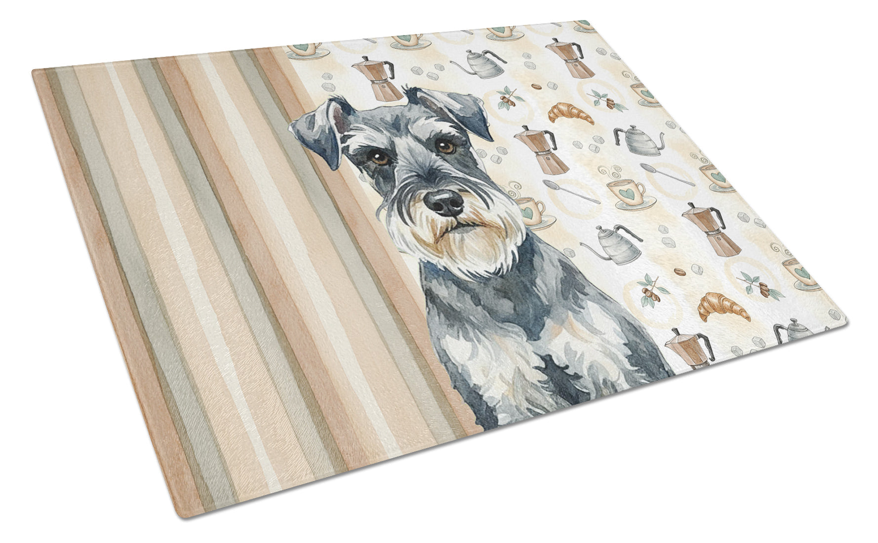 Schnauzer Coffee Bar Cutting Board Tempered Glass Kitchen Cutting Surface, Heat Resistant Chopping, Non-Slip Feet, Food Prep & Serving