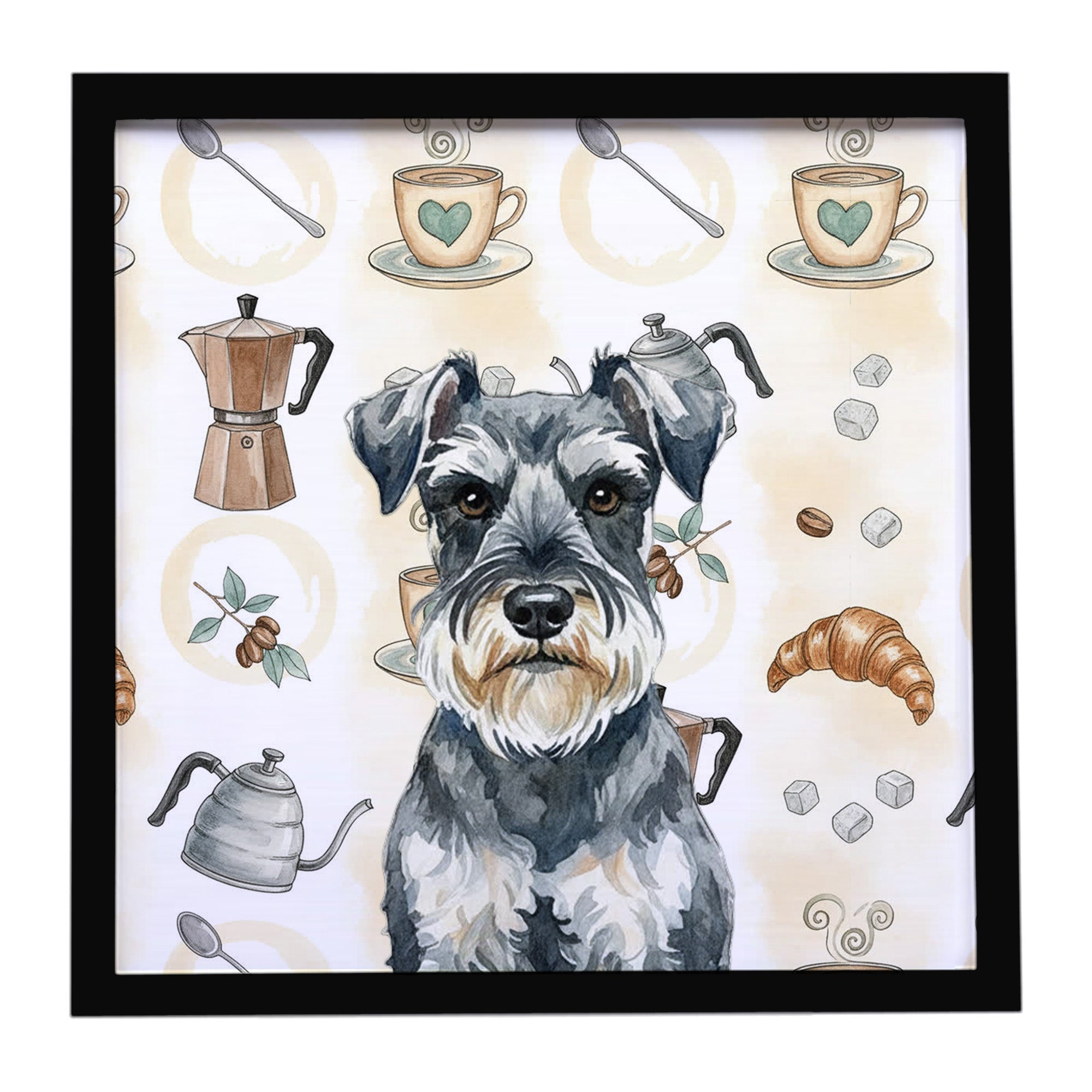 Schnauzer Coffee Bar Framed Metal Print Bathroom, Kitchen, Office, Home Decor Wall Art Ready to Hang, Square, 8X8