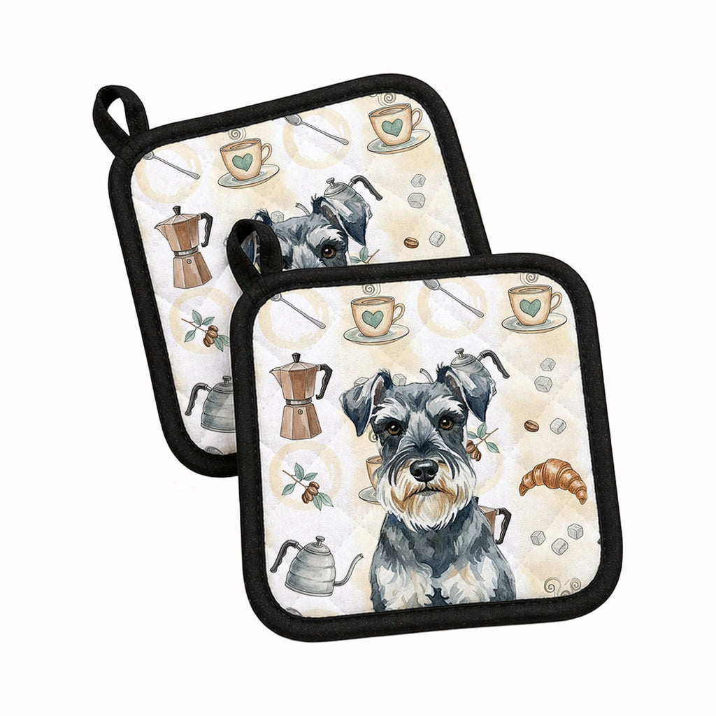 Schnauzer Coffee Bar Pot Holder Set of 2 Heat Resistant Quilted Hot Pads 7.5 x 7.5 Inch, Insulated Kitchen Trivets for Cooking & Baking