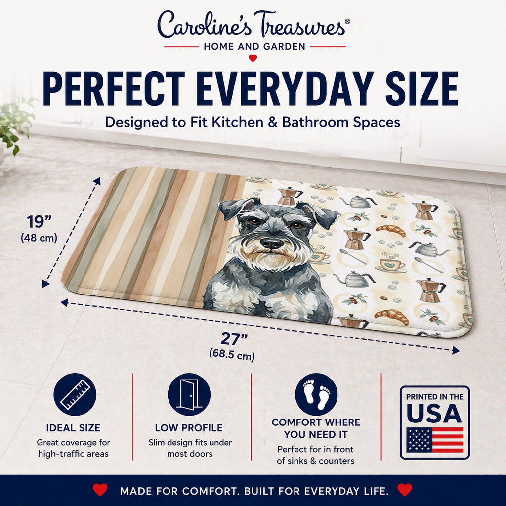 Schnauzer Coffee Bar Memory Foam Kitchen Mat Machine Washable Anti-Fatigue Cushion Comfort Bath or Kitchen Rug