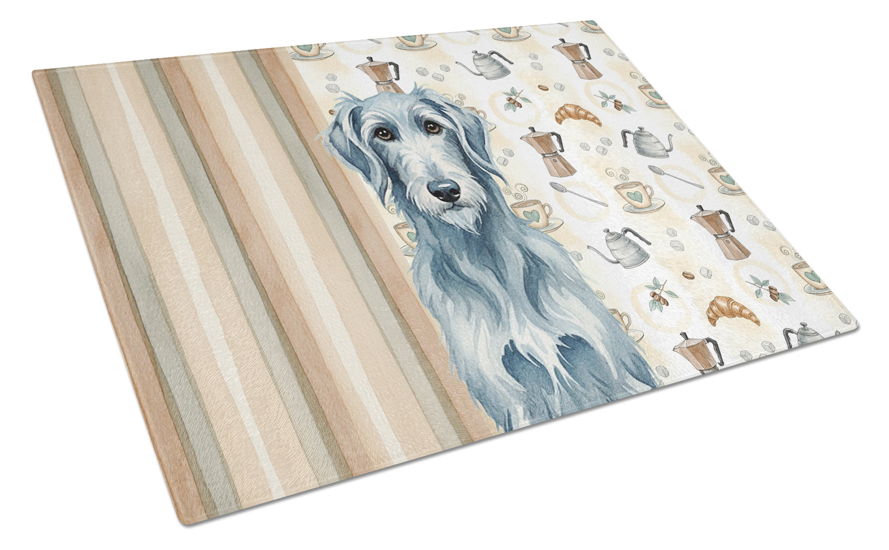 Blue-Gray Scottish Deerhound Coffee Bar Cutting Board Tempered Glass Kitchen Cutting Surface, Heat Resistant Chopping, Non-Slip Feet, Food Prep & Serving