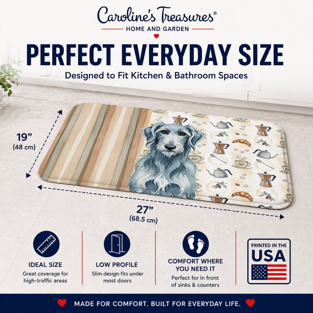 Blue-Gray Scottish Deerhound Coffee Bar Memory Foam Kitchen Mat Machine Washable Anti-Fatigue Cushion Comfort Bath or Kitchen Rug