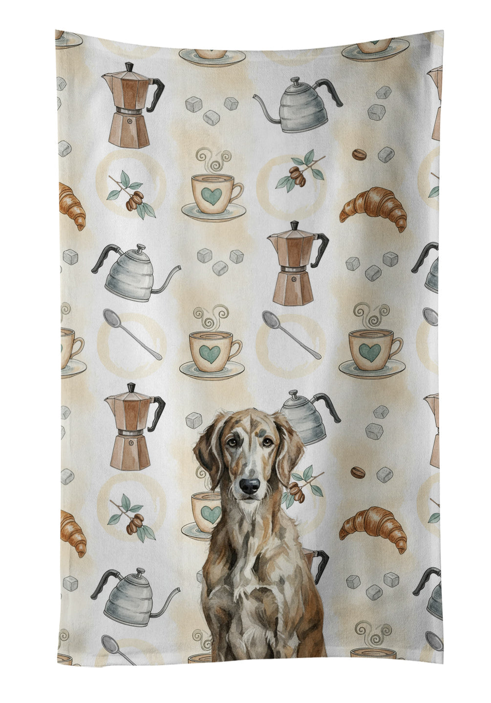 Brindle Scottish Deerhound Coffee Bar Kitchen Towel Velour Plush Front and Cotton Loop Back Machine Washable