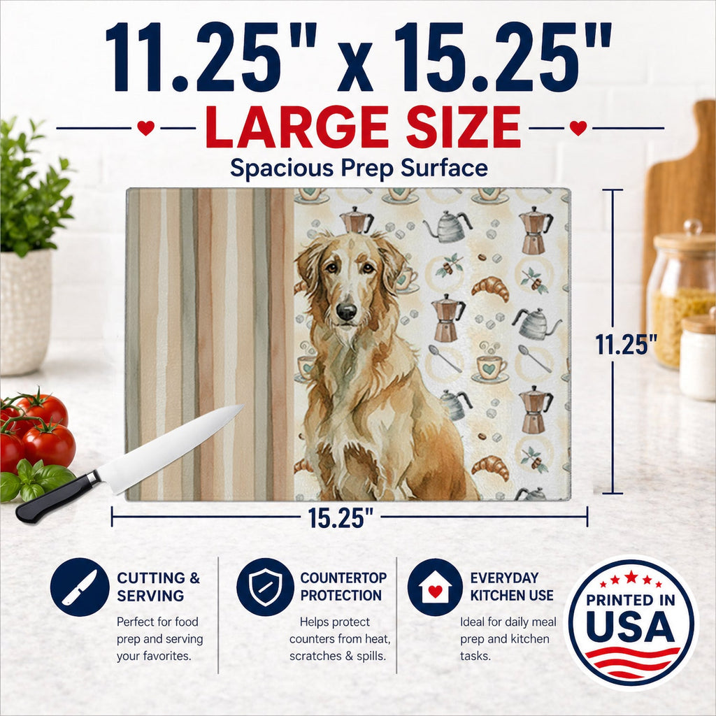 Wheaten Scottish Deerhound Coffee Bar Cutting Board Tempered Glass Kitchen Cutting Surface, Heat Resistant Chopping, Non-Slip Feet, Food Prep & Serving