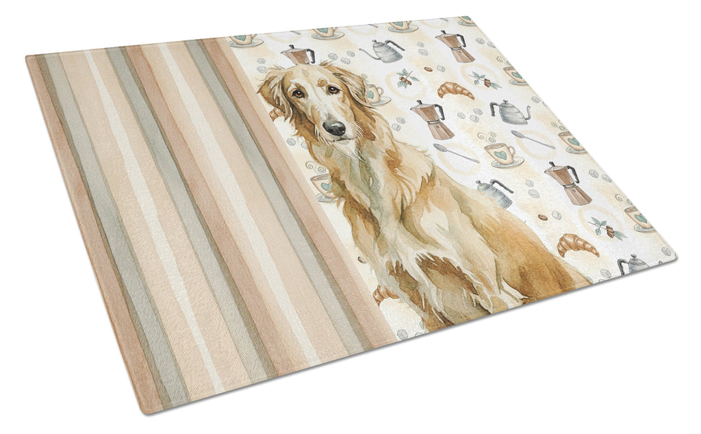 Wheaten Scottish Deerhound Coffee Bar Cutting Board Tempered Glass Kitchen Cutting Surface, Heat Resistant Chopping, Non-Slip Feet, Food Prep & Serving