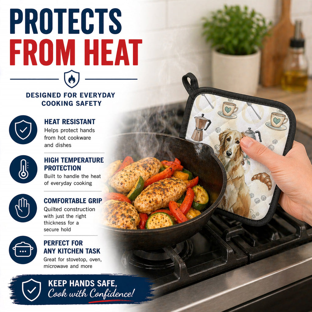 Wheaten Scottish Deerhound Coffee Bar Pot Holder Set of 2 Heat Resistant Quilted Hot Pads 7.5 x 7.5 Inch, Insulated Kitchen Trivets for Cooking & Baking