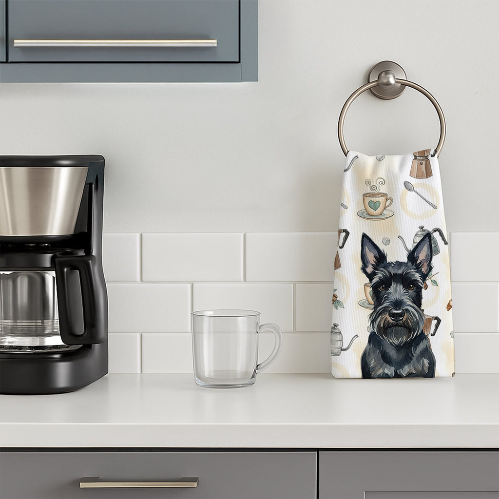 Scottish Terrier Coffee Bar Kitchen Towel Velour Plush Front and Cotton Loop Back Machine Washable