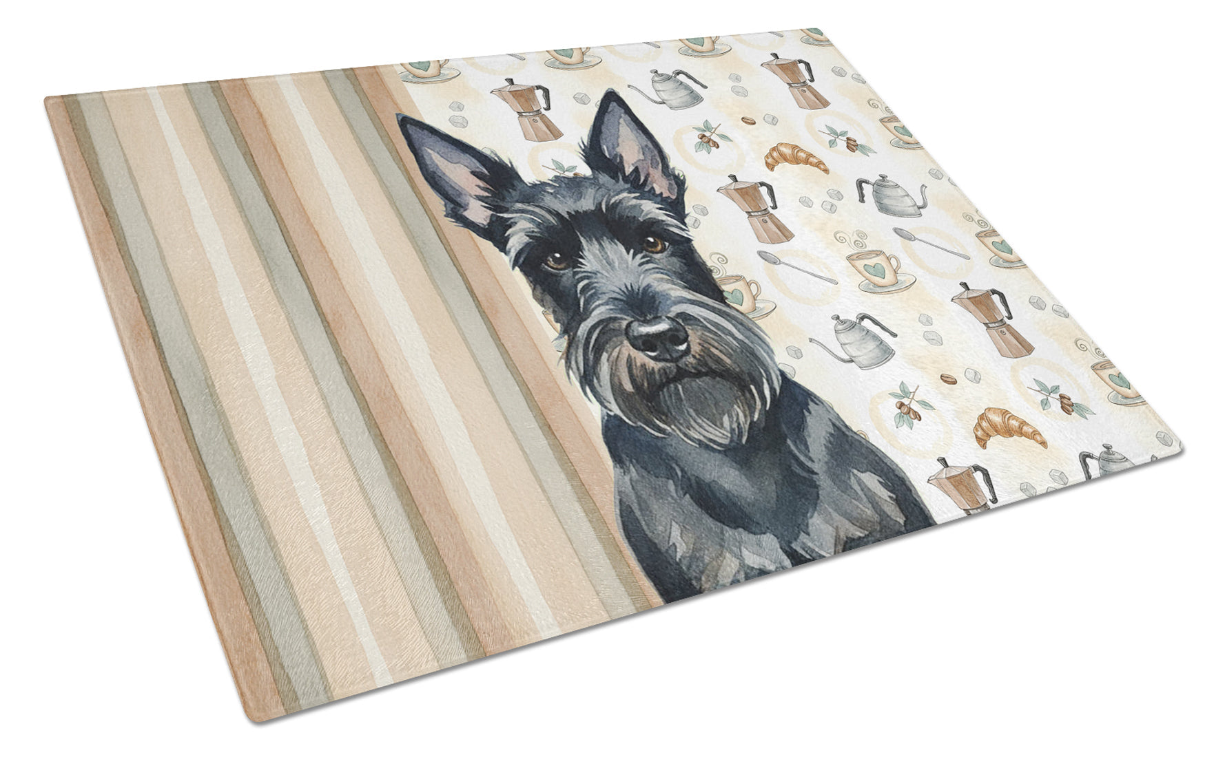 Scottish Terrier Coffee Bar Cutting Board Tempered Glass Kitchen Cutting Surface, Heat Resistant Chopping, Non-Slip Feet, Food Prep & Serving