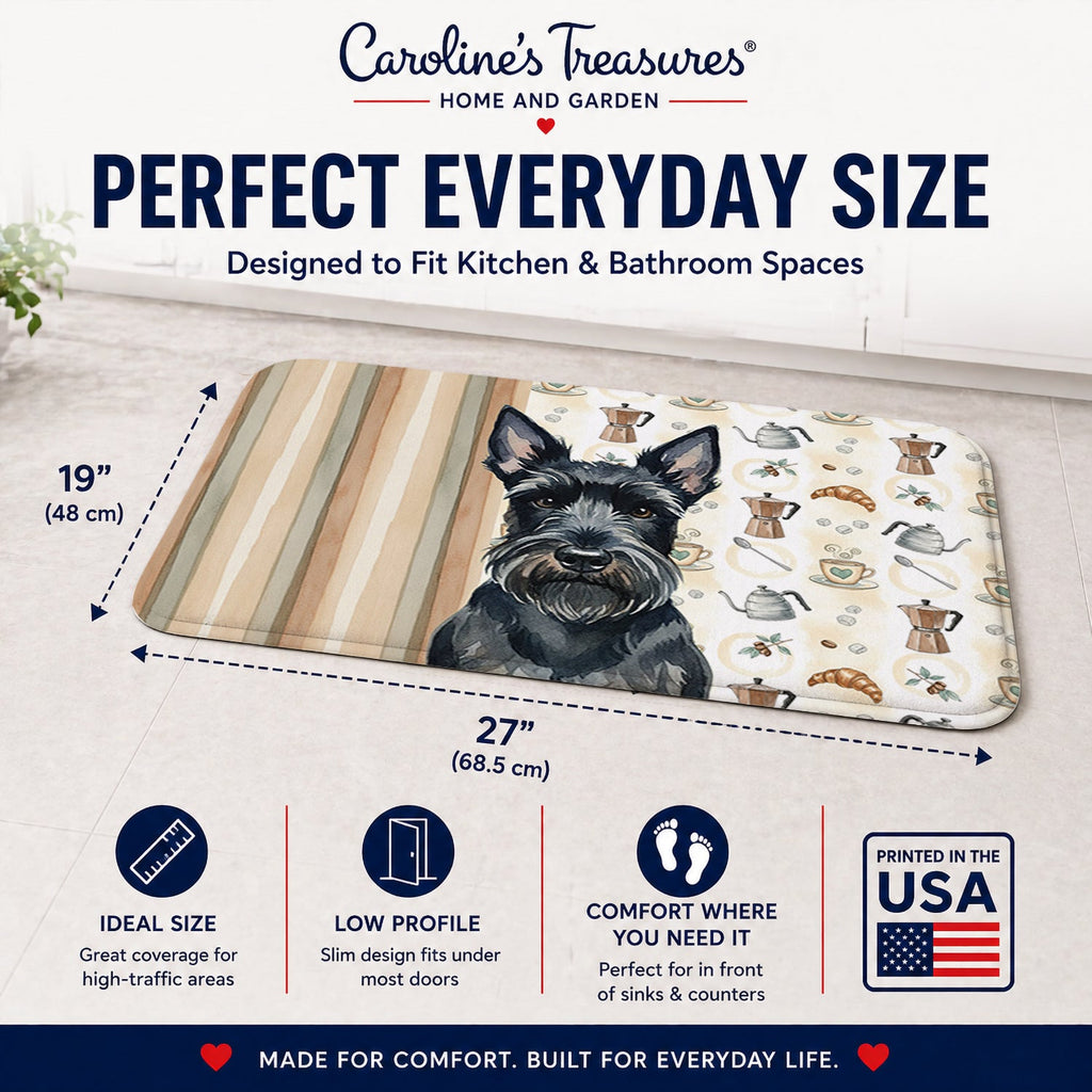 Scottish Terrier Coffee Bar Memory Foam Kitchen Mat Machine Washable Anti-Fatigue Cushion Comfort Bath or Kitchen Rug