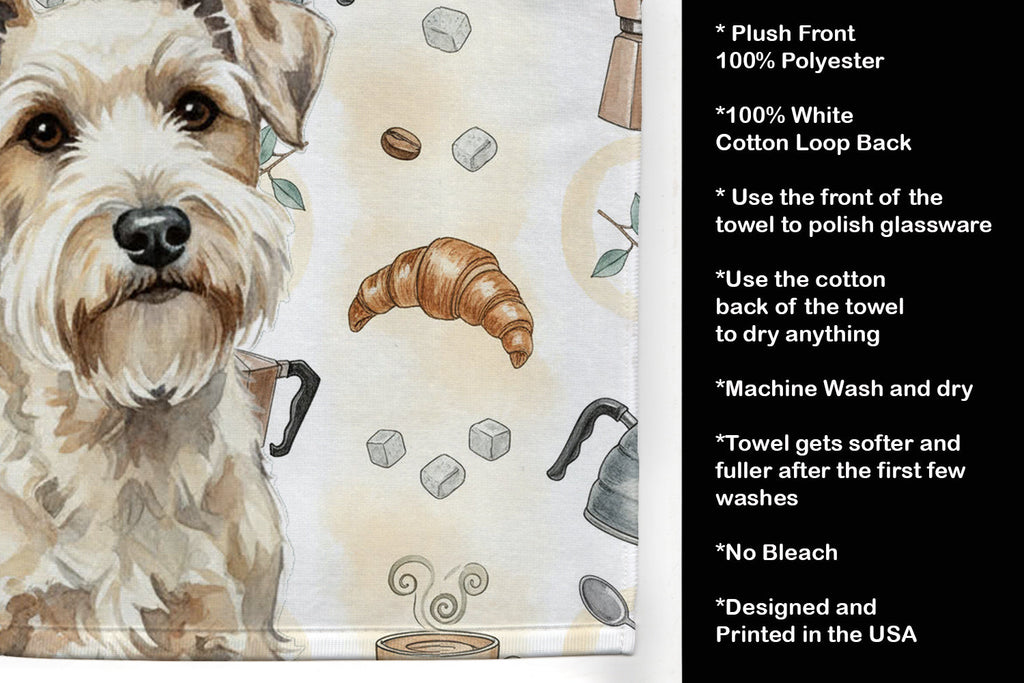Sealyham Terrier Coffee Bar Kitchen Towel Velour Plush Front and Cotton Loop Back Machine Washable