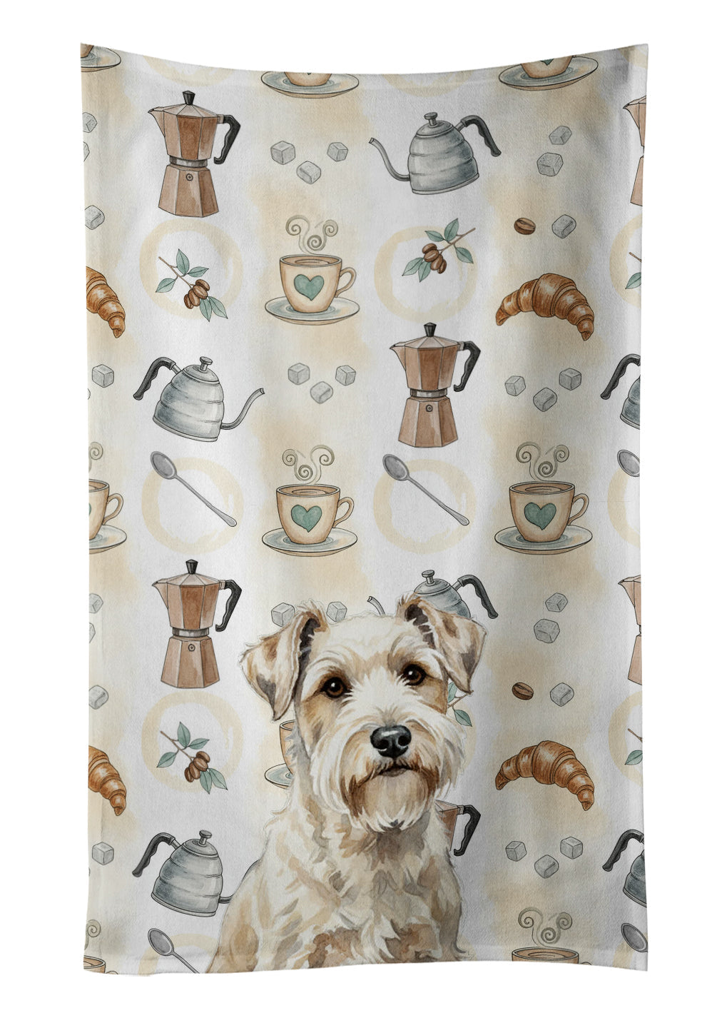 Sealyham Terrier Coffee Bar Kitchen Towel Velour Plush Front and Cotton Loop Back Machine Washable