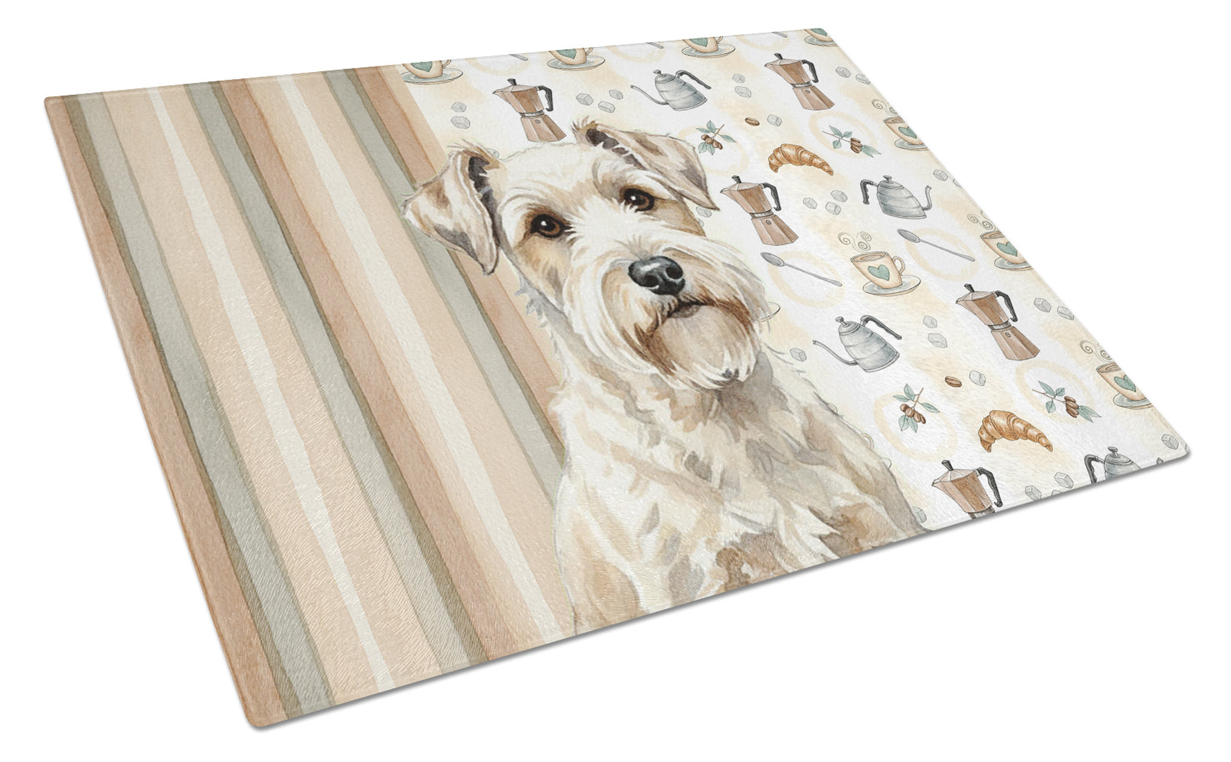 Sealyham Terrier Coffee Bar Cutting Board Tempered Glass Kitchen Cutting Surface, Heat Resistant Chopping, Non-Slip Feet, Food Prep & Serving