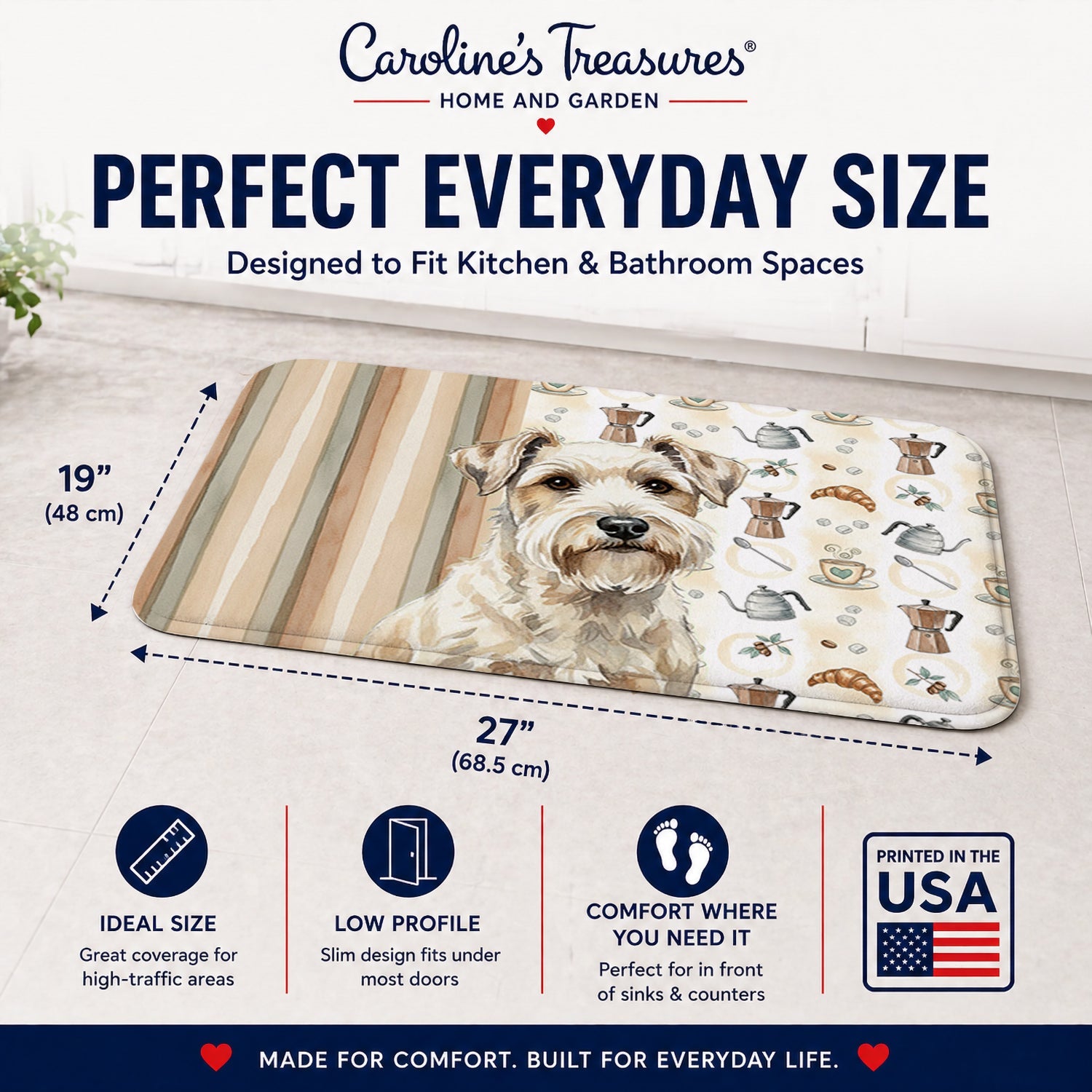 Sealyham Terrier Coffee Bar Memory Foam Kitchen Mat Machine Washable Anti-Fatigue Cushion Comfort Bath or Kitchen Rug