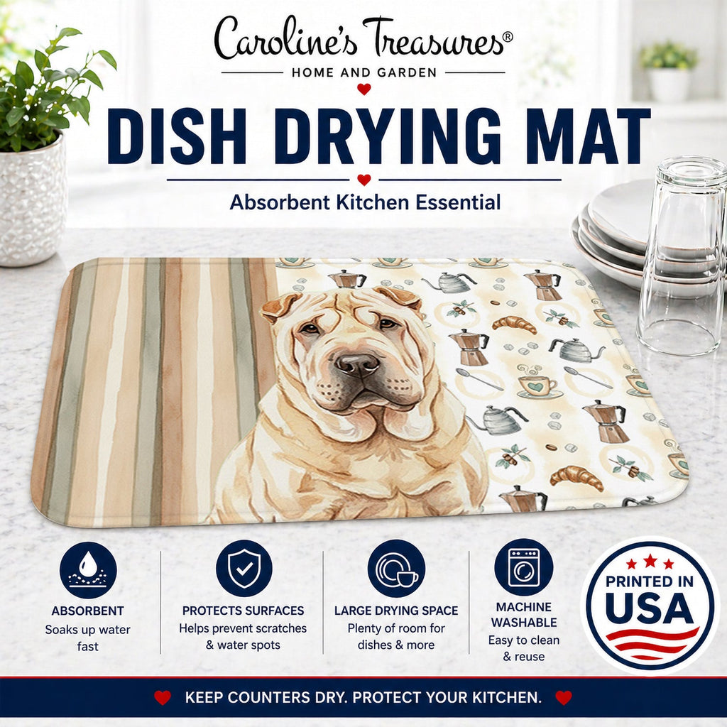 Shar Pei Coffee Bar Dish Drying Mat Absorbent Dish Drying Mat Pad for Kitchen Counter Dish Drainer Mat for Countertop, 14 x 21", Multicolor