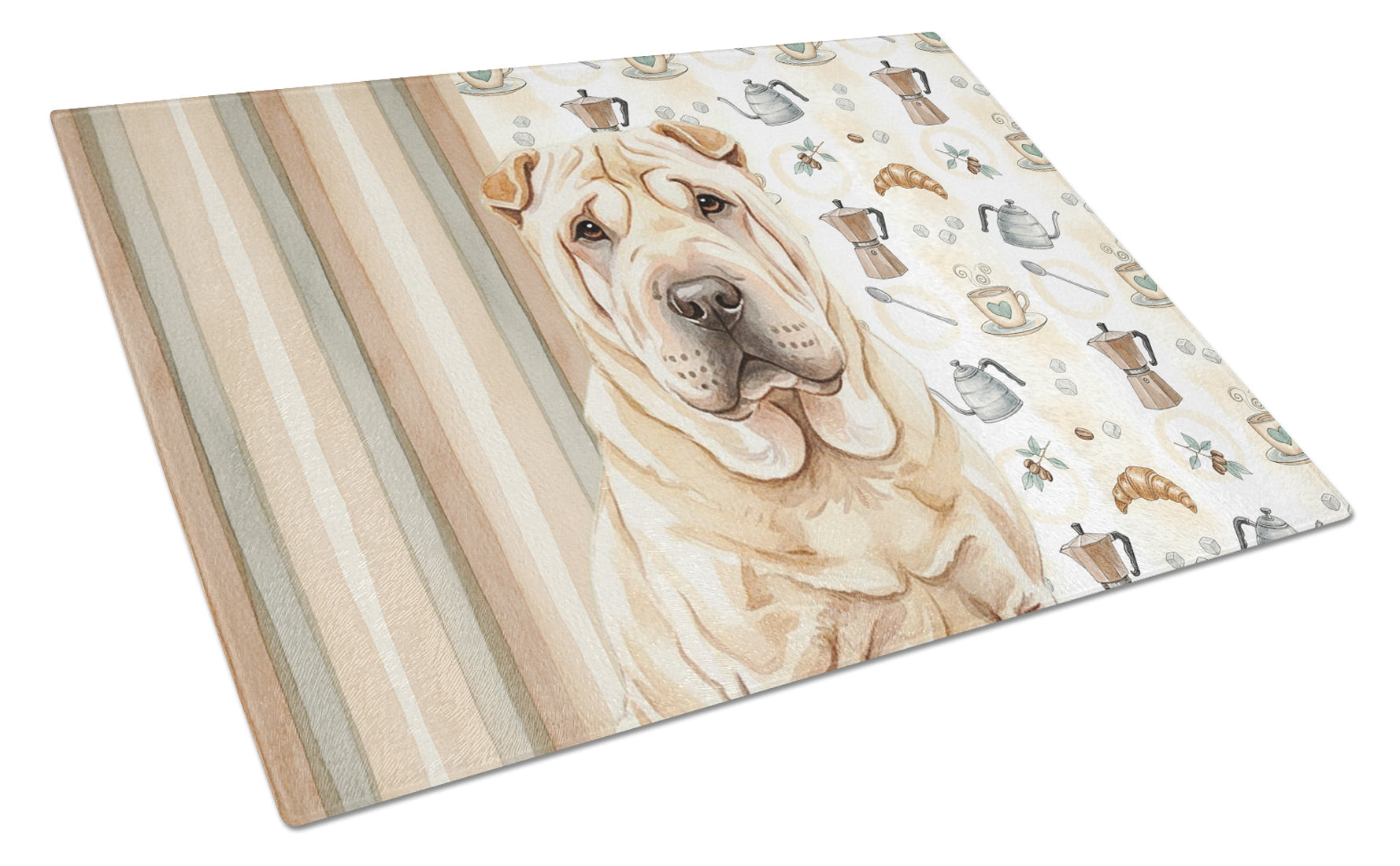 Shar Pei Coffee Bar Cutting Board Tempered Glass Kitchen Cutting Surface, Heat Resistant Chopping, Non-Slip Feet, Food Prep & Serving