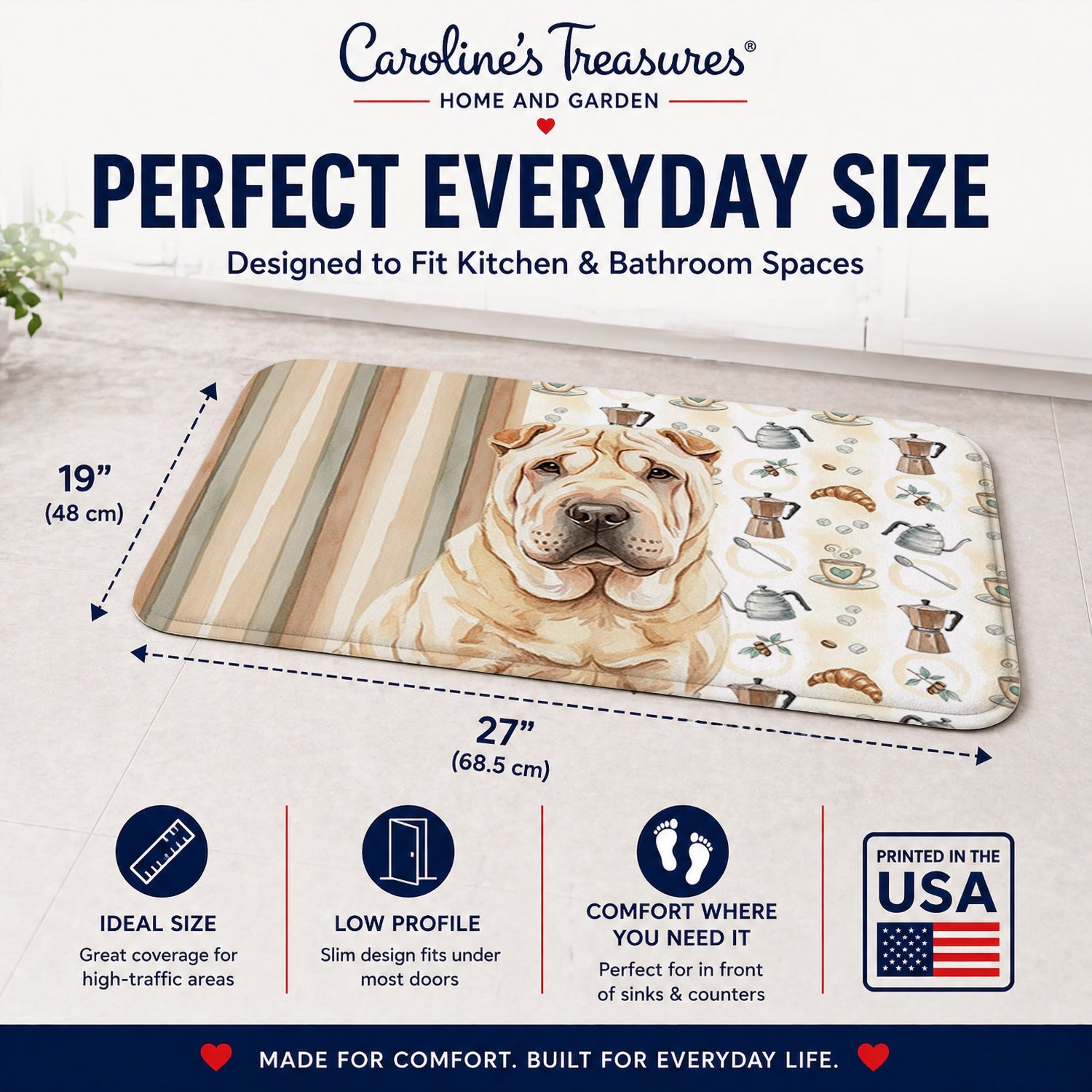 Shar Pei Coffee Bar Memory Foam Kitchen Mat Machine Washable Anti-Fatigue Cushion Comfort Bath or Kitchen Rug