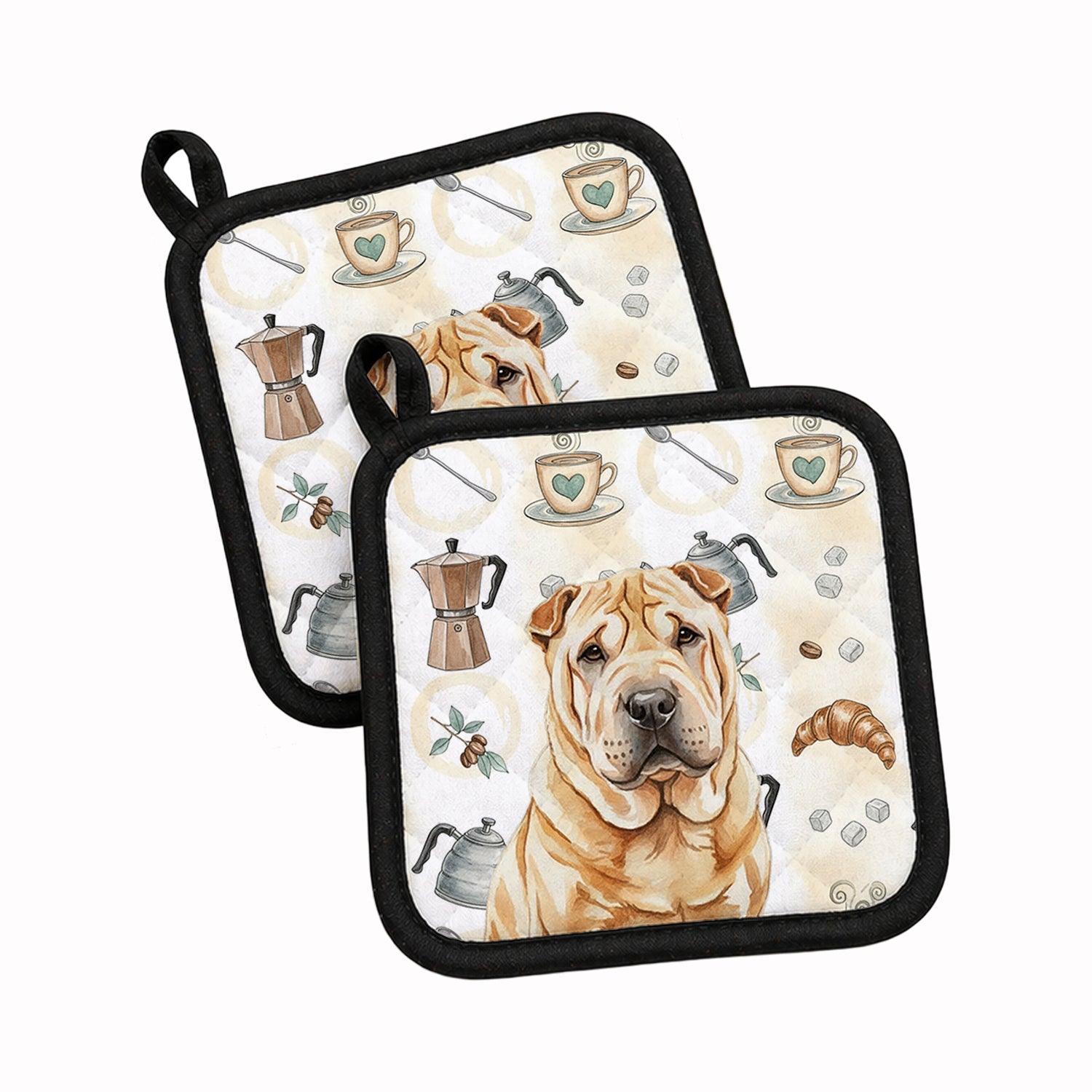 Red Shar Pei Coffee Bar Pot Holder Set of 2 Heat Resistant Quilted Hot Pads 7.5 x 7.5 Inch, Insulated Kitchen Trivets for Cooking & Baking