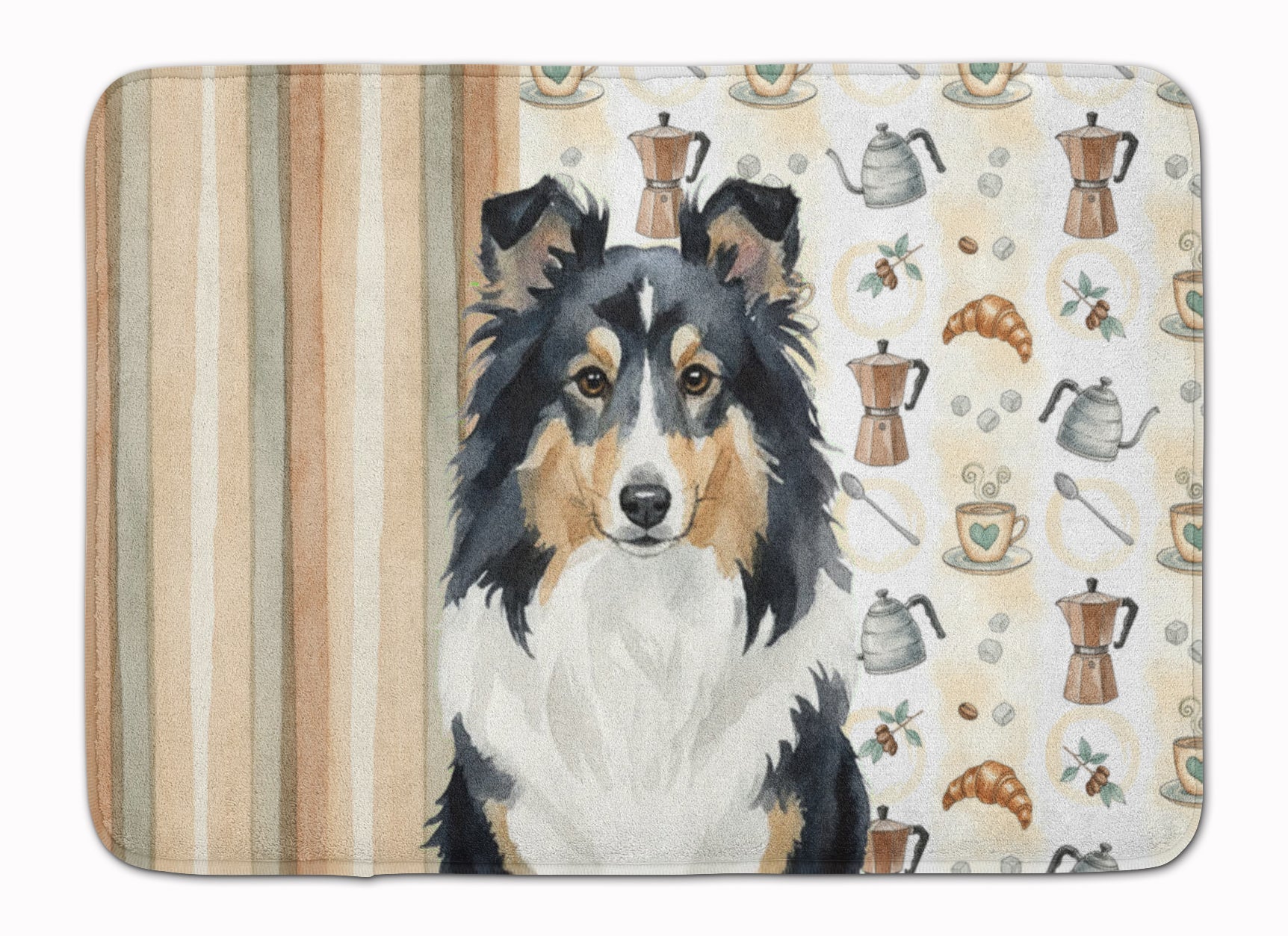 Tricolor Sheltie Coffee Bar Memory Foam Kitchen Mat Machine Washable Anti-Fatigue Cushion Comfort Bath or Kitchen Rug