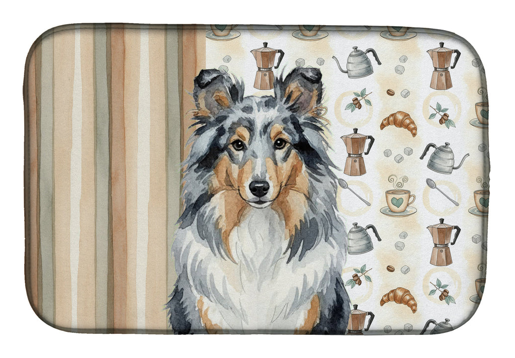 Blue Merle Sheltie Coffee Bar Dish Drying Mat Absorbent Dish Drying Mat Pad for Kitchen Counter Dish Drainer Mat for Countertop, 14 x 21", Multicolor