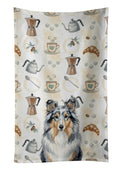 Blue Merle Sheltie Coffee Bar Kitchen Towel Velour Plush Front and Cotton Loop Back Machine Washable