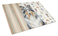 Blue Merle Sheltie Coffee Bar Cutting Board Tempered Glass Kitchen Cutting Surface, Heat Resistant Chopping, Non-Slip Feet, Food Prep & Serving