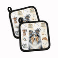 Blue Merle Sheltie Coffee Bar Pot Holder Set of 2 Heat Resistant Quilted Hot Pads 7.5 x 7.5 Inch, Insulated Kitchen Trivets for Cooking & Baking