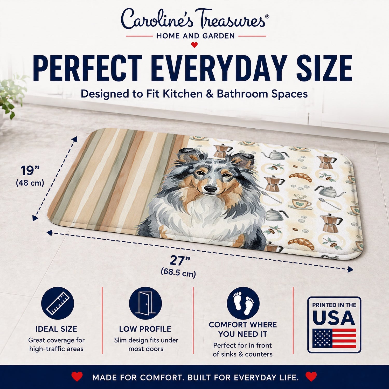 Blue Merle Sheltie Coffee Bar Memory Foam Kitchen Mat Machine Washable Anti-Fatigue Cushion Comfort Bath or Kitchen Rug