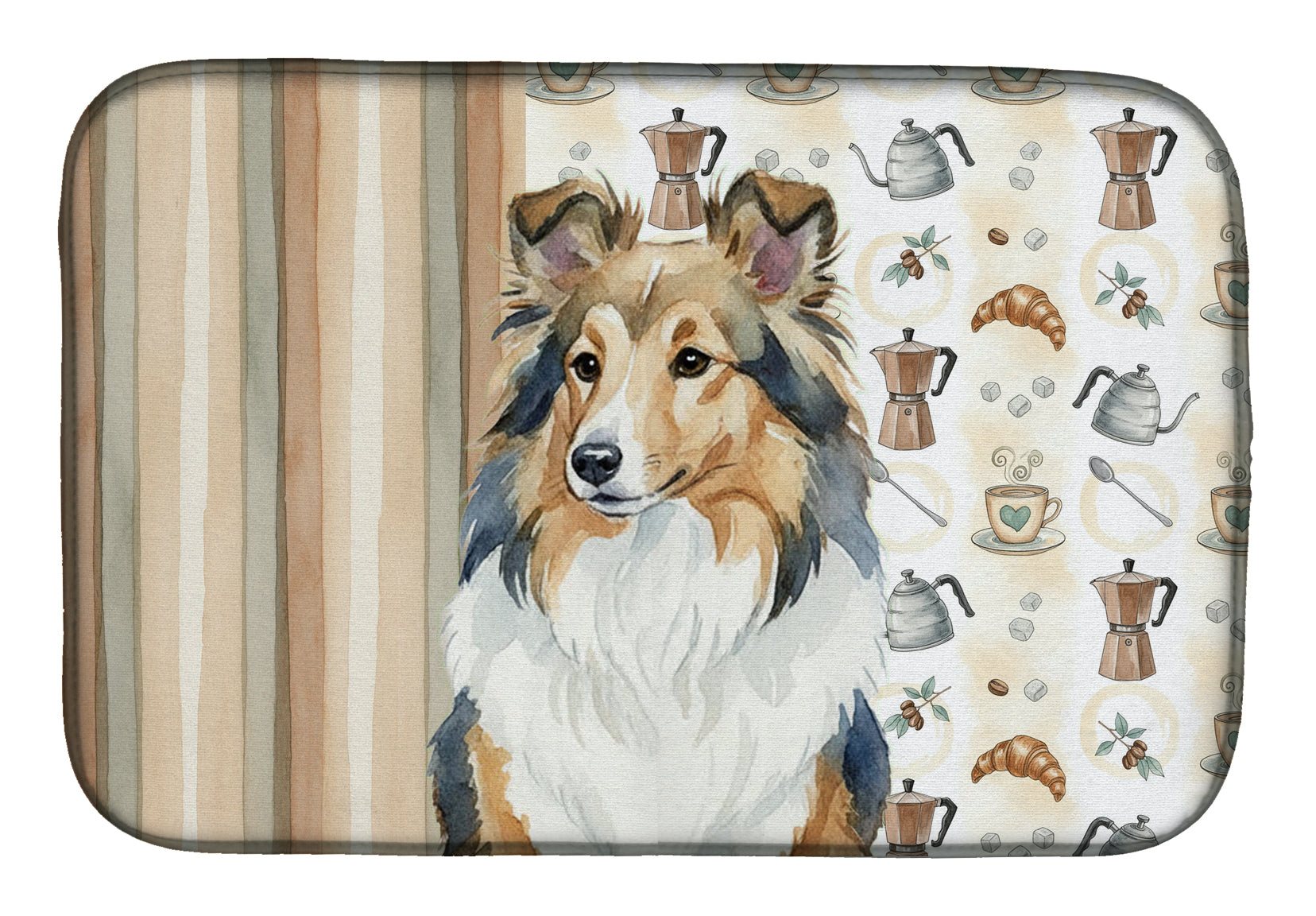 Sable Sheltie Coffee Bar Dish Drying Mat Absorbent Dish Drying Mat Pad for Kitchen Counter Dish Drainer Mat for Countertop, 14 x 21", Multicolor