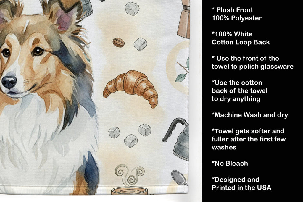 Sable Sheltie Coffee Bar Kitchen Towel Velour Plush Front and Cotton Loop Back Machine Washable