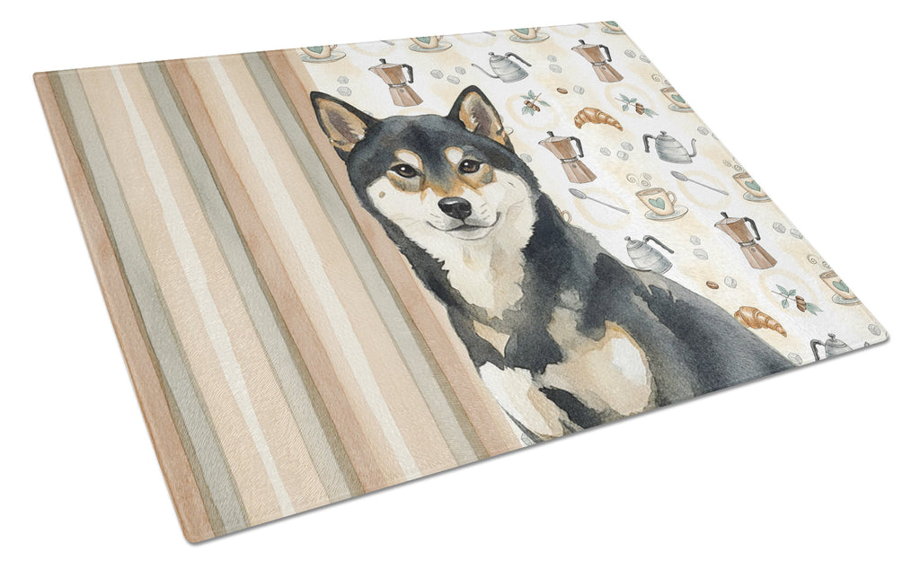 Black and Tan Shiba Inu Coffee Bar Cutting Board Tempered Glass Kitchen Cutting Surface, Heat Resistant Chopping, Non-Slip Feet, Food Prep & Serving