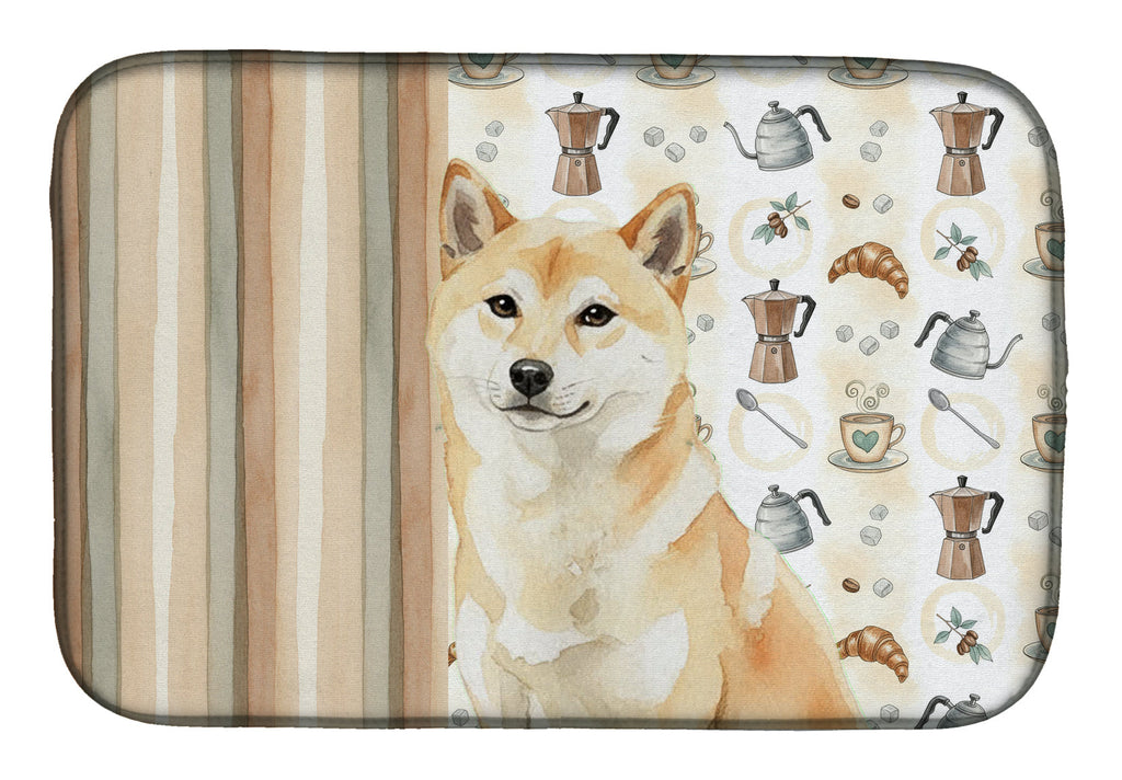 Cream Shiba Inu Coffee Bar Dish Drying Mat Absorbent Dish Drying Mat Pad for Kitchen Counter Dish Drainer Mat for Countertop, 14 x 21", Multicolor