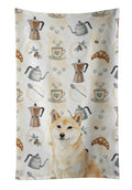 Cream Shiba Inu Coffee Bar Kitchen Towel Velour Plush Front and Cotton Loop Back Machine Washable