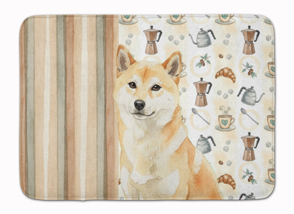 Cream Shiba Inu Coffee Bar Memory Foam Kitchen Mat Machine Washable Anti-Fatigue Cushion Comfort Bath or Kitchen Rug