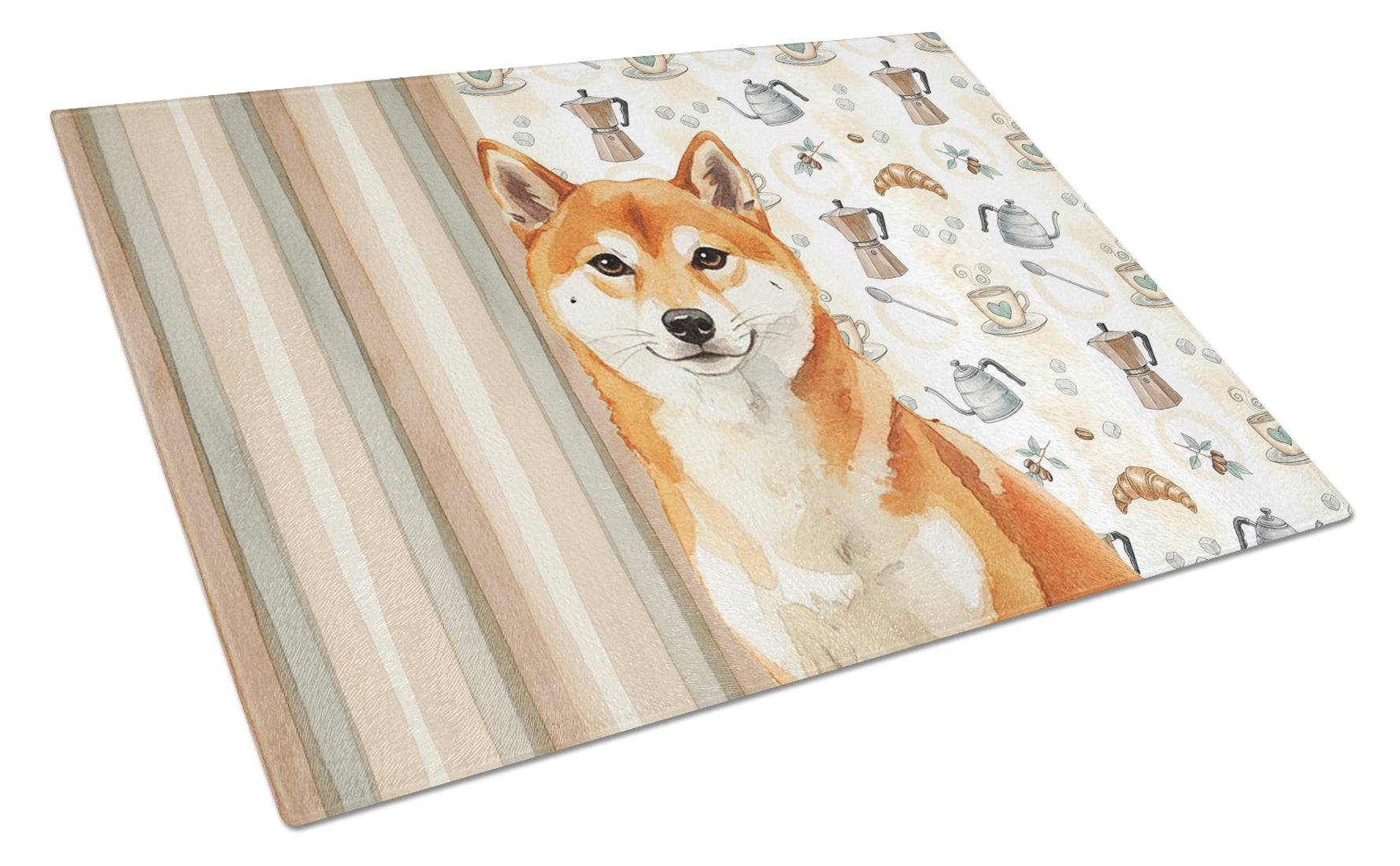Red Shiba Inu Coffee Bar Cutting Board Tempered Glass Kitchen Cutting Surface, Heat Resistant Chopping, Non-Slip Feet, Food Prep & Serving