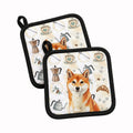 Red Shiba Inu Coffee Bar Pot Holder Set of 2 Heat Resistant Quilted Hot Pads 7.5 x 7.5 Inch, Insulated Kitchen Trivets for Cooking & Baking
