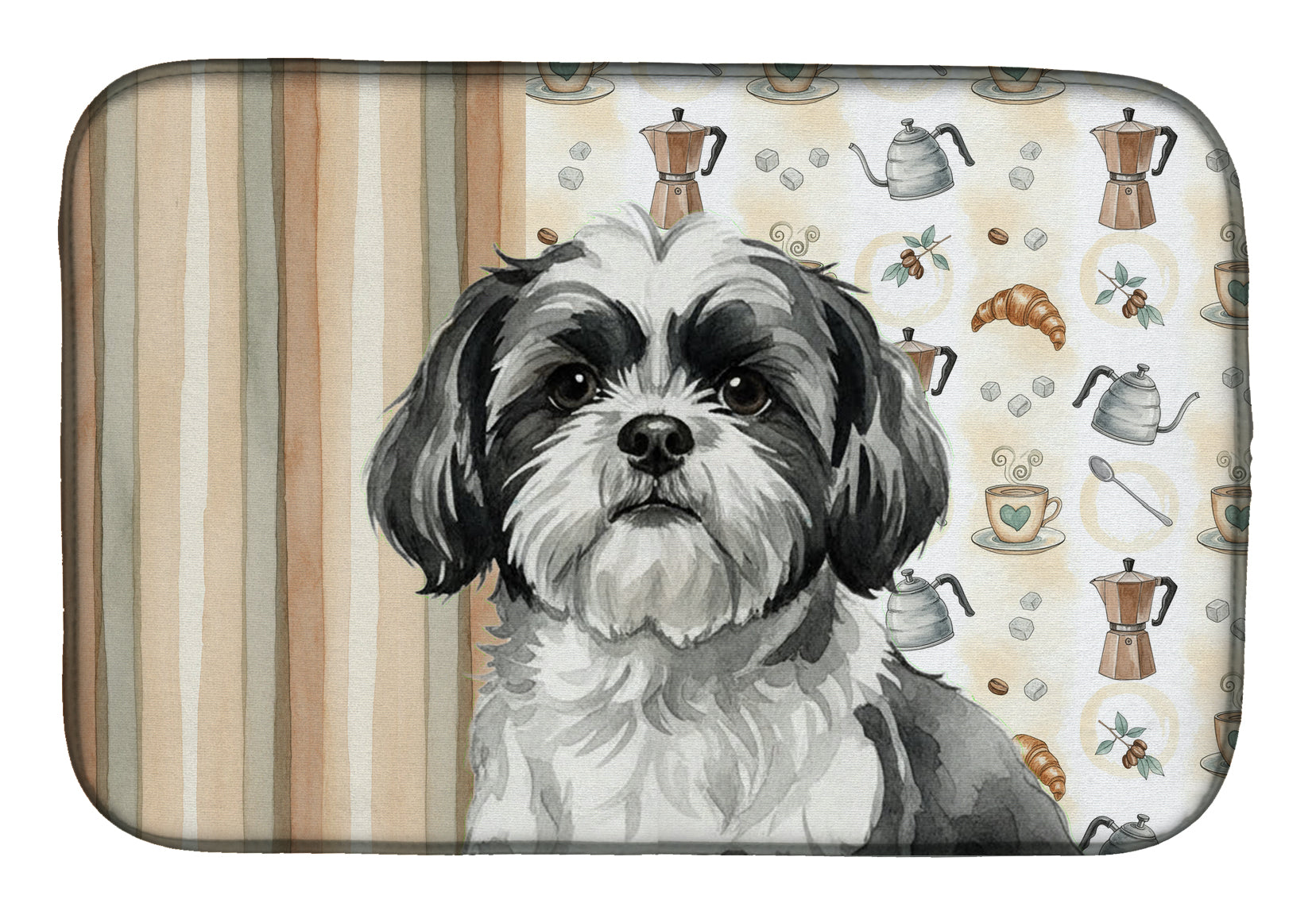 Black and White Shih Tzu Coffee Bar Dish Drying Mat Absorbent Dish Drying Mat Pad for Kitchen Counter Dish Drainer Mat for Countertop, 14 x 21", Multicolor