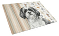 Black and White Shih Tzu Coffee Bar Cutting Board Tempered Glass Kitchen Cutting Surface, Heat Resistant Chopping, Non-Slip Feet, Food Prep & Serving