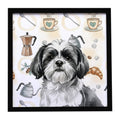 Black and White Shih Tzu Coffee Bar Framed Metal Print Bathroom, Kitchen, Office, Home Decor Wall Art Ready to Hang, Square, 8X8