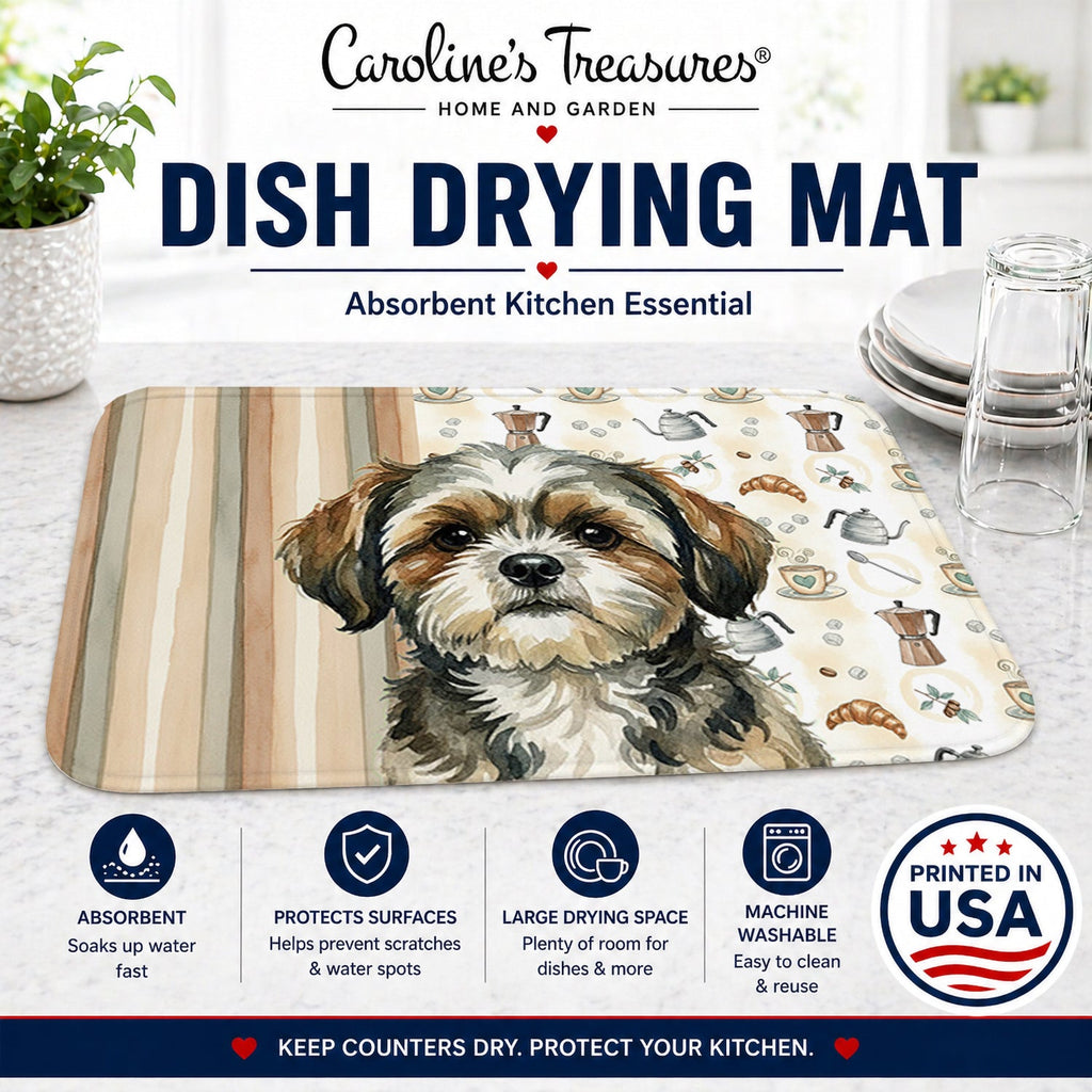 Brindle Shih Tzu Coffee Bar Dish Drying Mat Absorbent Dish Drying Mat Pad for Kitchen Counter Dish Drainer Mat for Countertop, 14 x 21", Multicolor