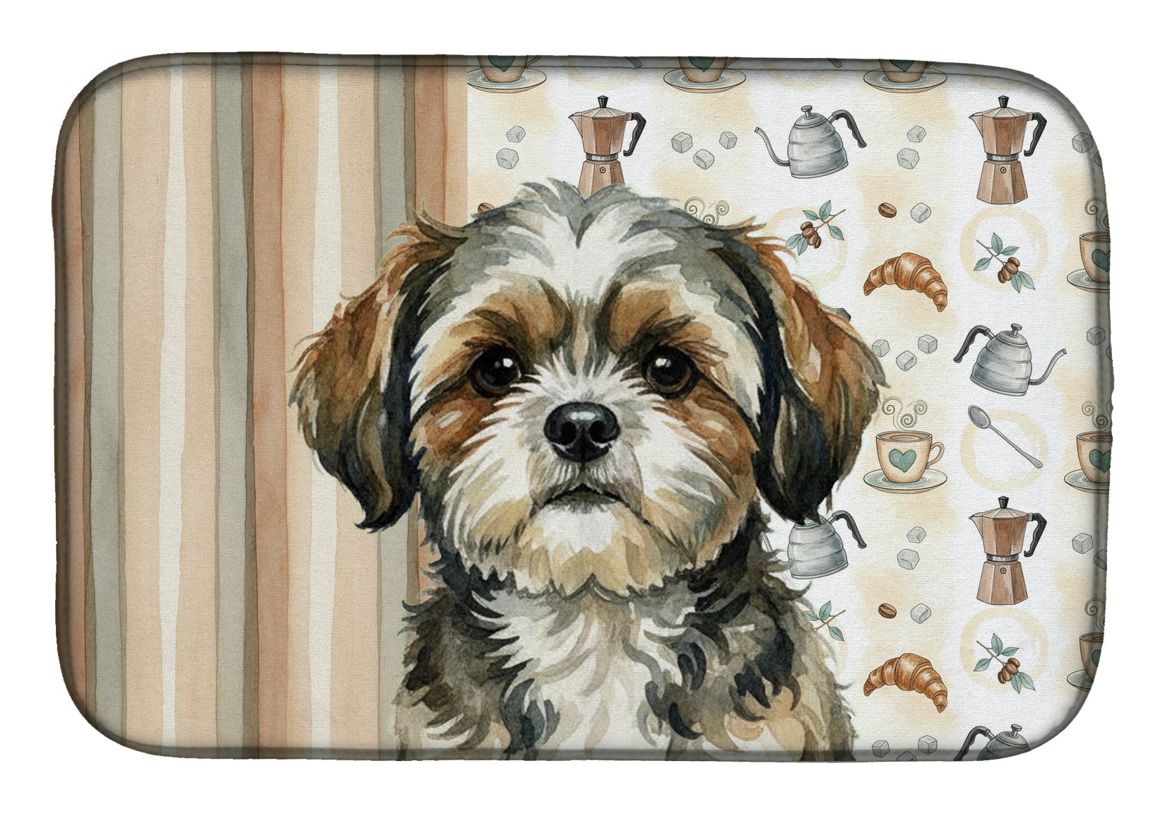 Brindle Shih Tzu Coffee Bar Dish Drying Mat Absorbent Dish Drying Mat Pad for Kitchen Counter Dish Drainer Mat for Countertop, 14 x 21", Multicolor