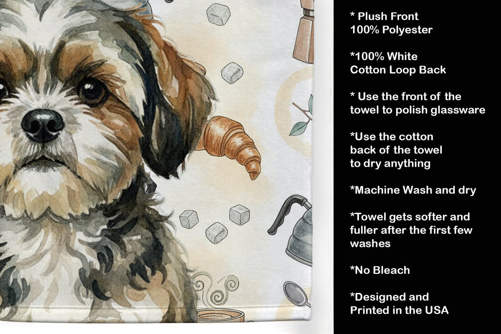 Brindle Shih Tzu Coffee Bar Kitchen Towel Velour Plush Front and Cotton Loop Back Machine Washable