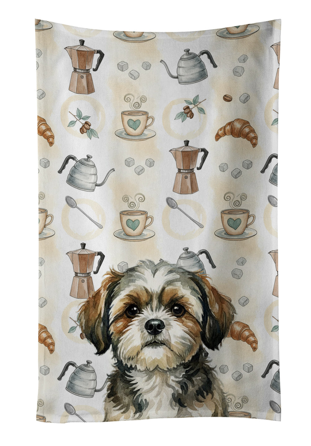 Brindle Shih Tzu Coffee Bar Kitchen Towel Velour Plush Front and Cotton Loop Back Machine Washable