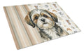 Brindle Shih Tzu Coffee Bar Cutting Board Tempered Glass Kitchen Cutting Surface, Heat Resistant Chopping, Non-Slip Feet, Food Prep & Serving