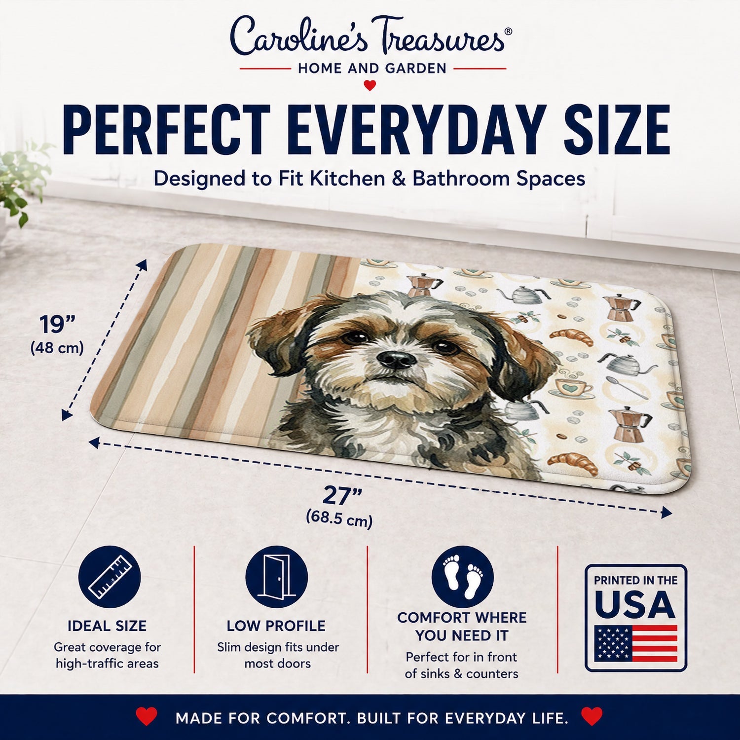 Brindle Shih Tzu Coffee Bar Memory Foam Kitchen Mat Machine Washable Anti-Fatigue Cushion Comfort Bath or Kitchen Rug