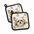 Gold and White Shih Tzu Coffee Bar Pot Holder Set of 2 Heat Resistant Quilted Hot Pads 7.5 x 7.5 Inch, Insulated Kitchen Trivets for Cooking & Baking
